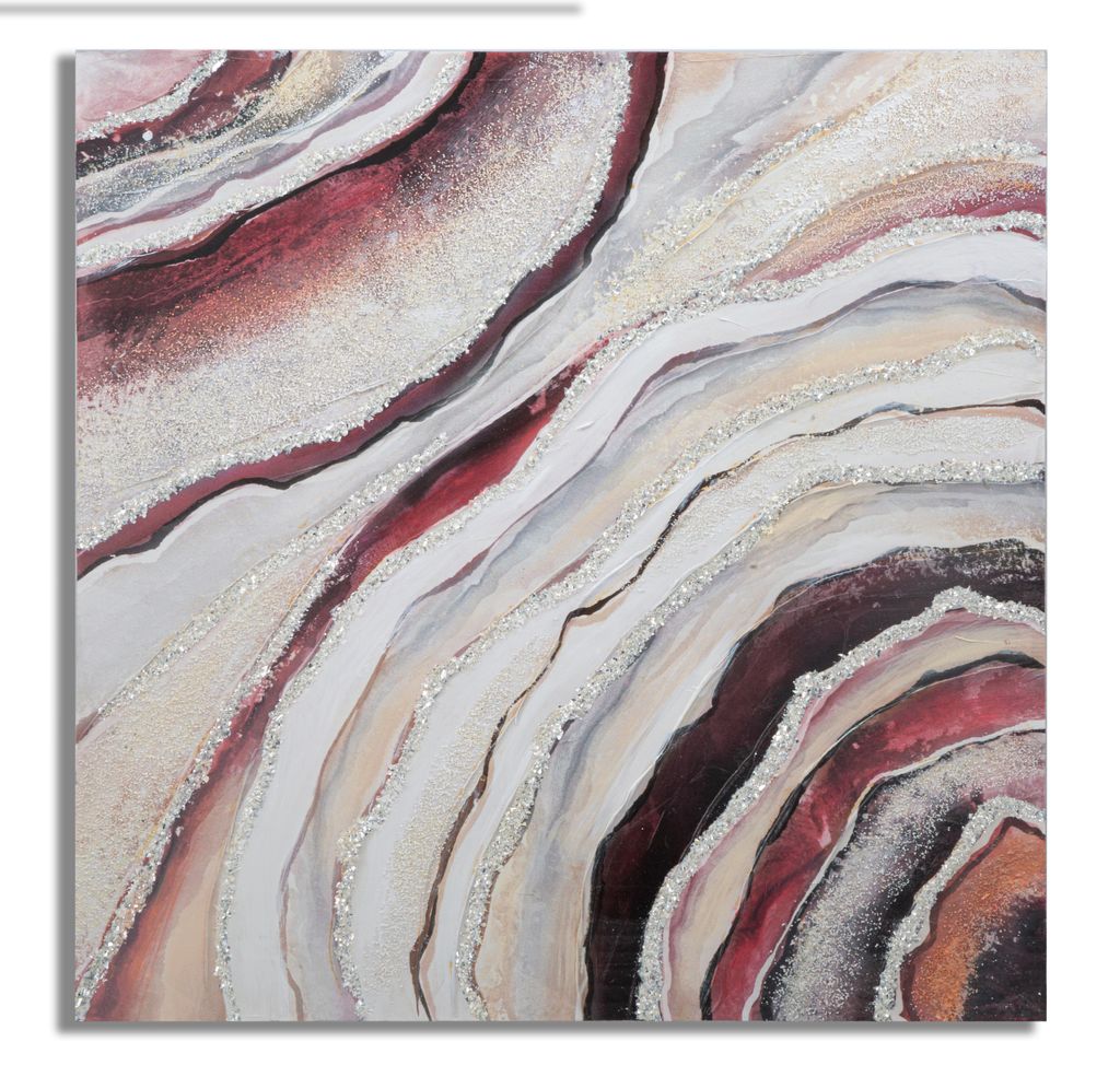Absztrakt vászon kép 80x80 cm, piros, arany, fehér - MARBRE ROSE - Butopêa